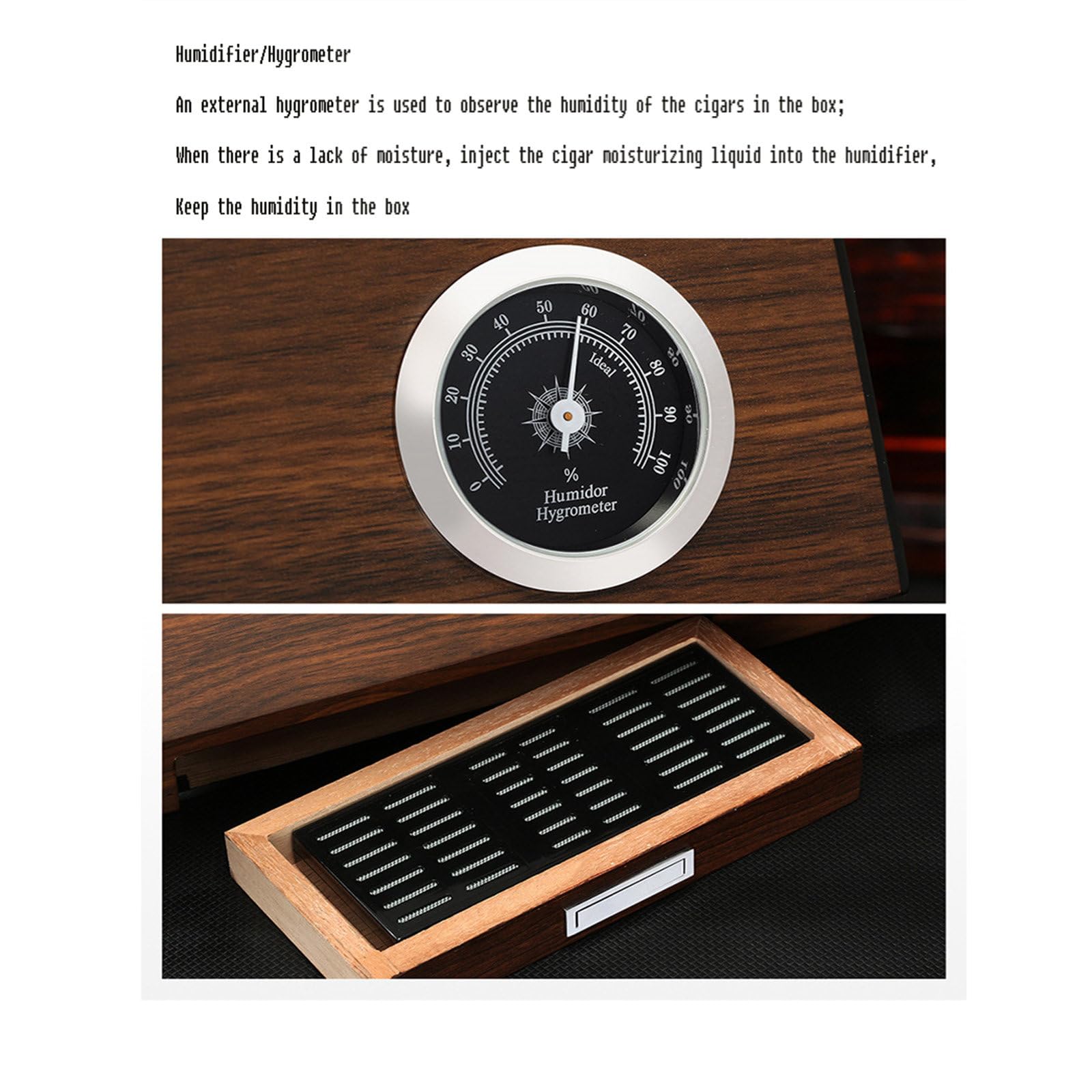 RIDAEX Log Holzmaserung Zigarren-Humidor, Glas-Display, transparentes Zigarettenetui, tragbar, mit Schlüsselschloss, 50 Stück Zigarrenetui