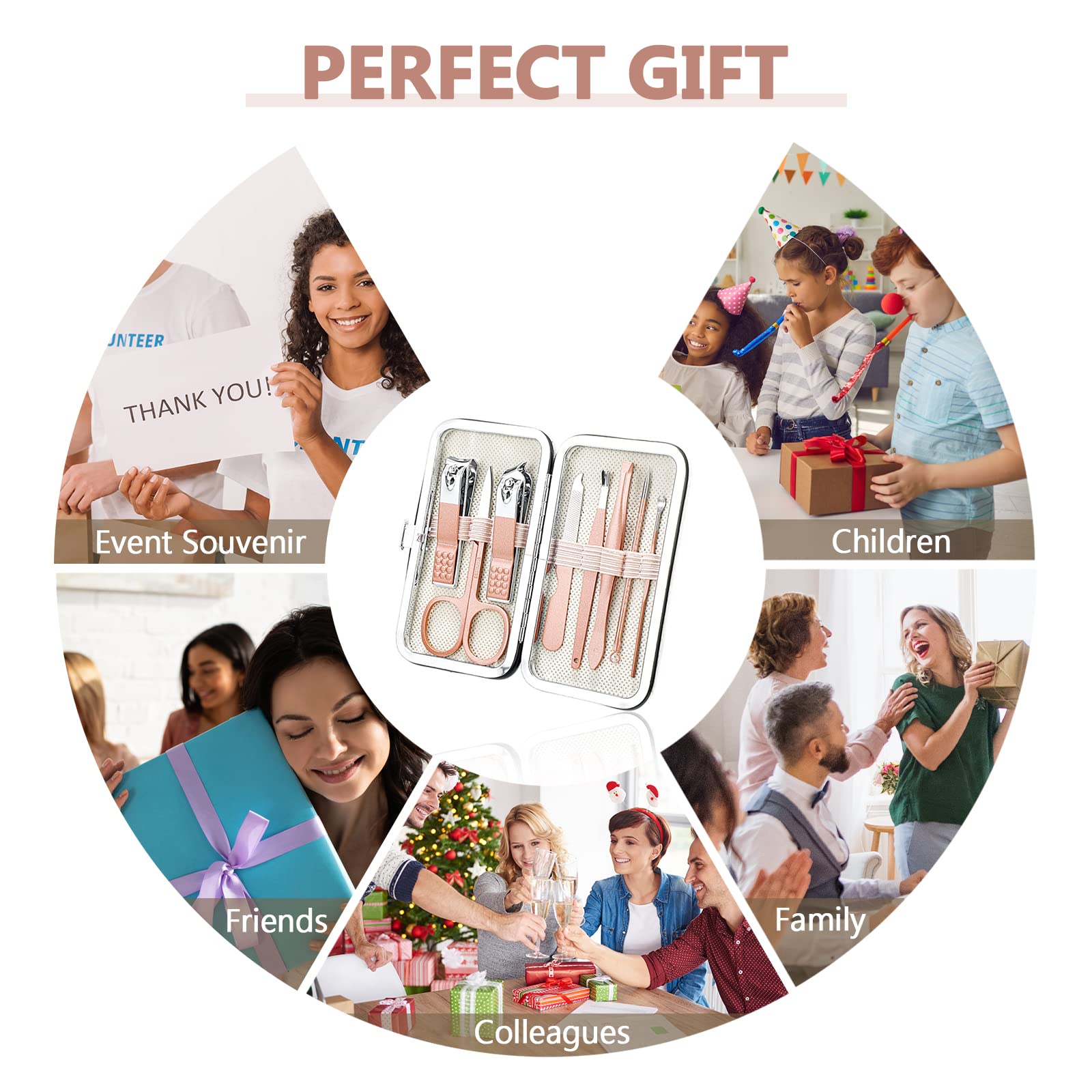 Lasnten Juego de 24 cortaúñas a granel, kit de aseo de uñas de acero inoxidable, kit de pedicura profesional, herramientas de pedicura con estuche de viaje, regalos personales para hombres y mujeres