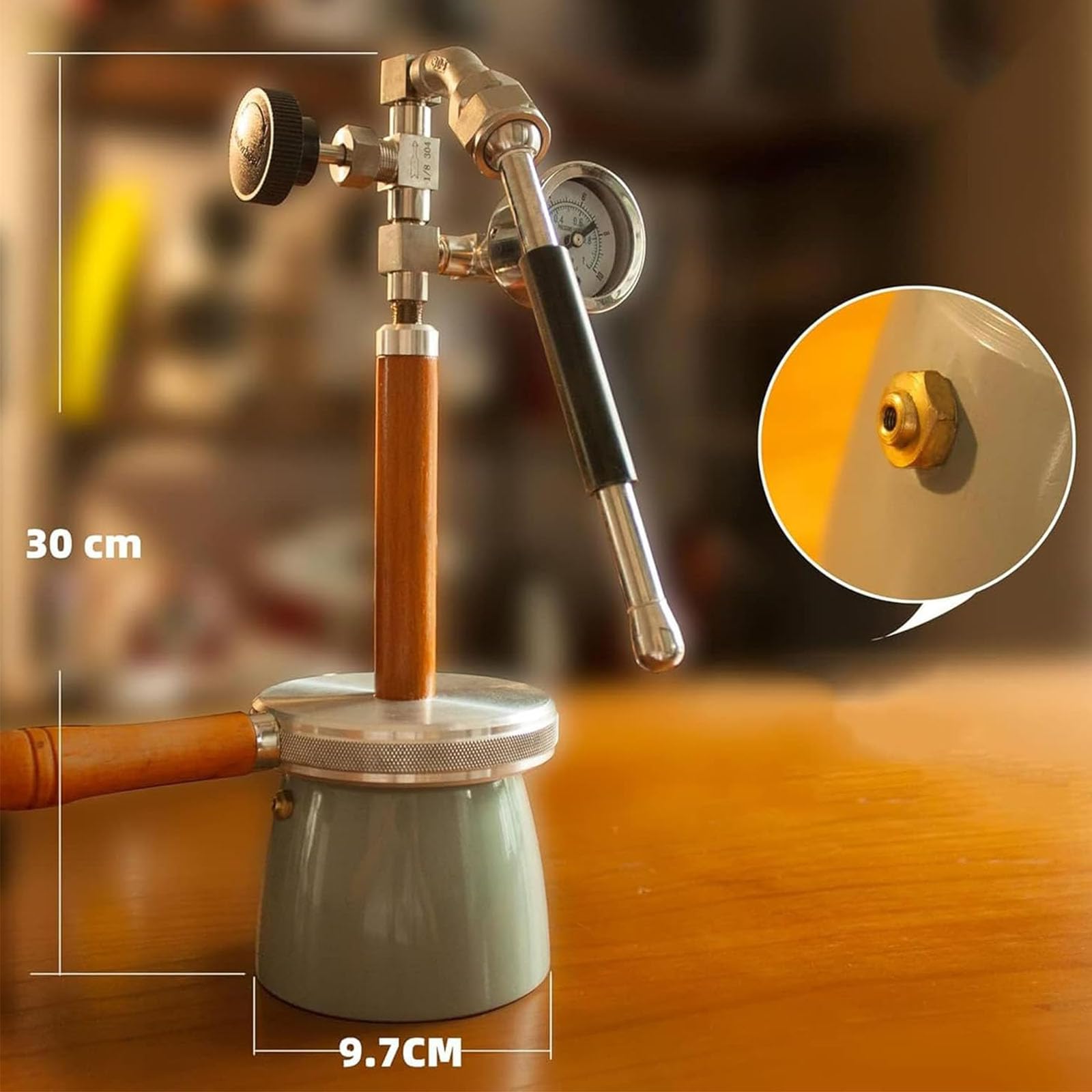 Zewnętrzny spieniacz do mleka 4 bar, komercyjna maszyna do spieniania na parze, czajnik 450 ml, z 3-otworową dyszą i manometrem ciśnienia powietrza, otwarty płomień i elektryczna kuchenka