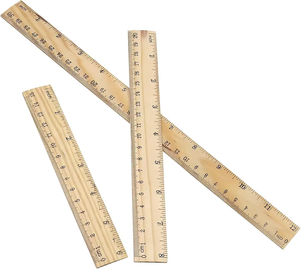 3 Pack Wood Ruler Set - Includes 6 inch (15 mm), 8 inch (20 mm), and 12 inch (30 mm) with SAE &amp; Metric Measurements - for Drawing, Home, Office, and Engineering Use