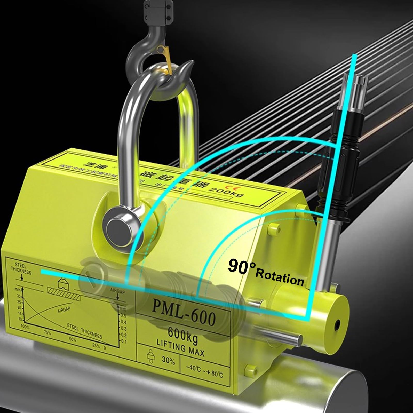 Sollevatore Magnetico, Magnete di Sollevamento con Rilascio, Magneti di Sollevamento Permanenti, per Paranco, Gru da Officina, Blocco, Tavola(200kg/440lb)