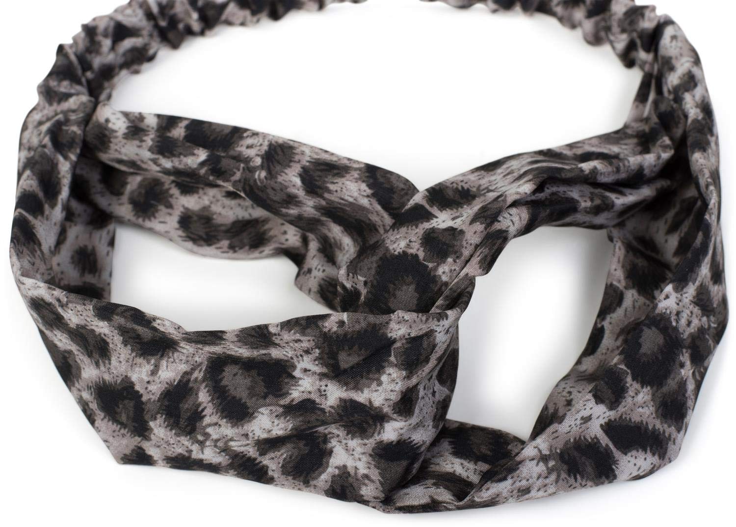 styleBREAKER women elasticated leopard animal print hairband with twist knot, headband, women 04026020, color:Grey-Black - Image 3