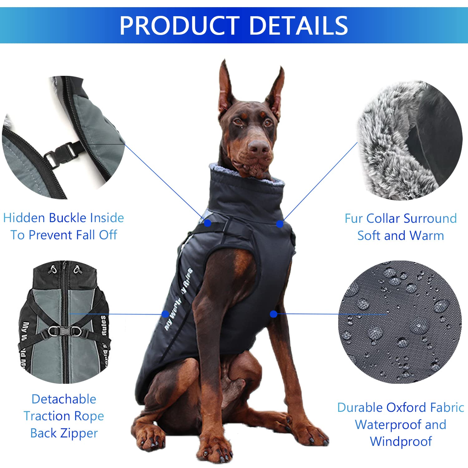 Hondenjasje Hond Winterjas Hond Waterproof & Reflecterende Hondenjas, Afneembaar Harnas & Opgevouwen Bontkraag, Niet Trekken of Stikken, Winter Coat Honden Jasje voor Grote & Middelgrote Dog
