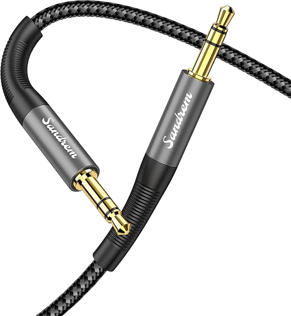 Sandrem 3.5mm AUX Cable Male to Male with Nylon Braided Auxiliary Cable, Stereo Hi-Fi Sound, for Headphones Car Home Speakers, PC Laptop Tablets Compatible with Phones and More