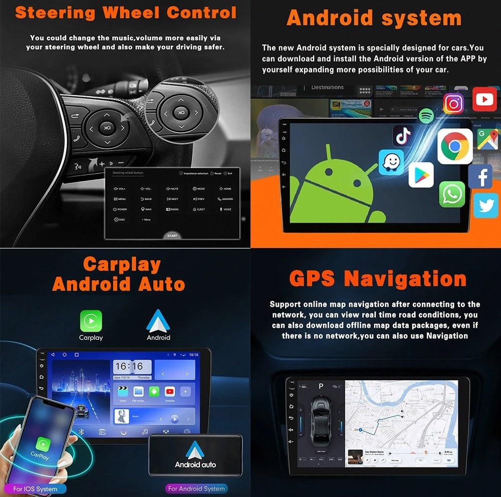 Radio Macchina Touch Screen per HONDA CRV 2007-2010 Wireless Carplay Android Auto Stereo Auto Bluetooth Ips con Pantalla Táctil con Gps, 4 Nucleo 1G+32G