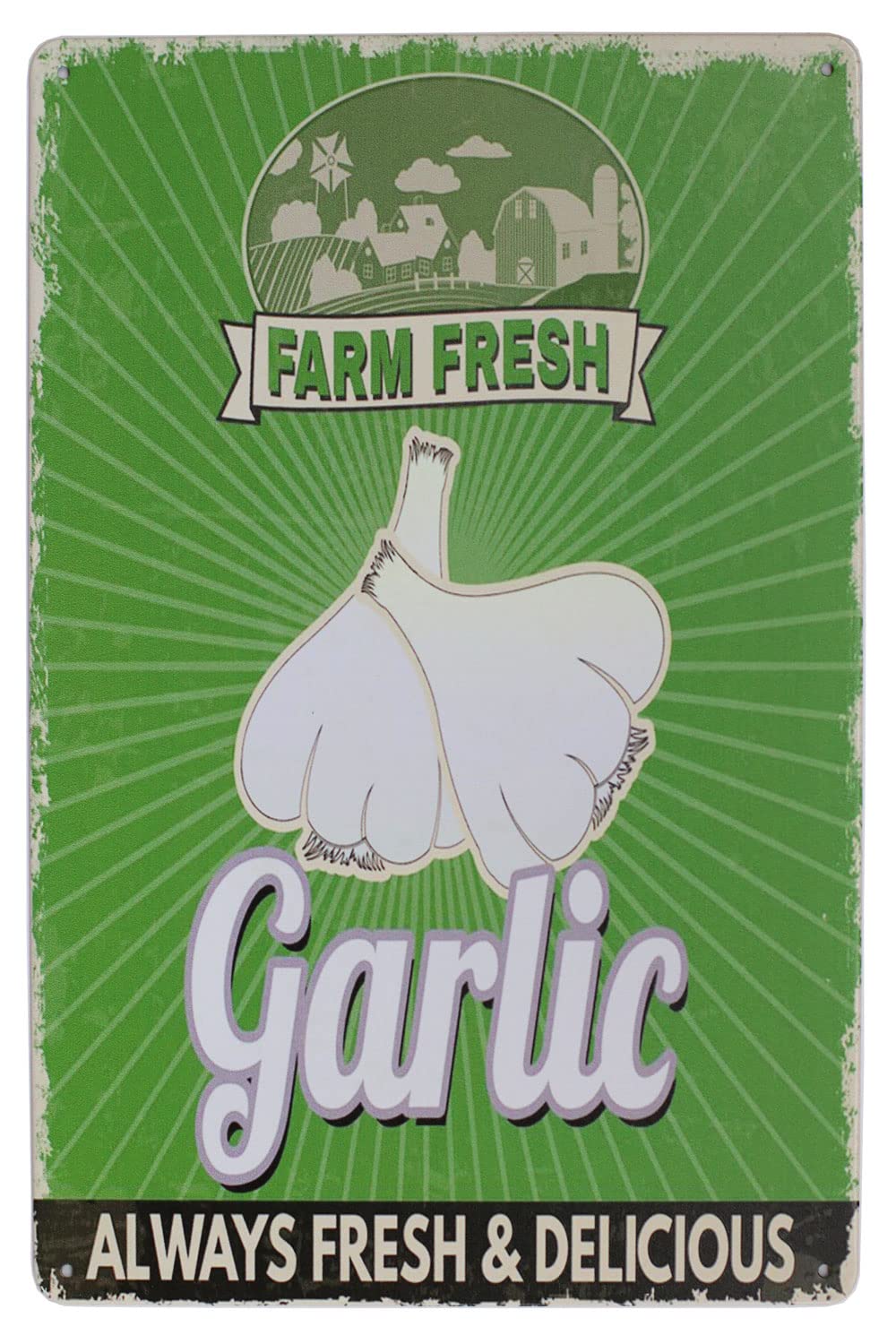 Farm Fresh Always Fresh and Delicious Vegetables Vintage Tin Metal Sign Home Wall Plaque Decor (Garlic)