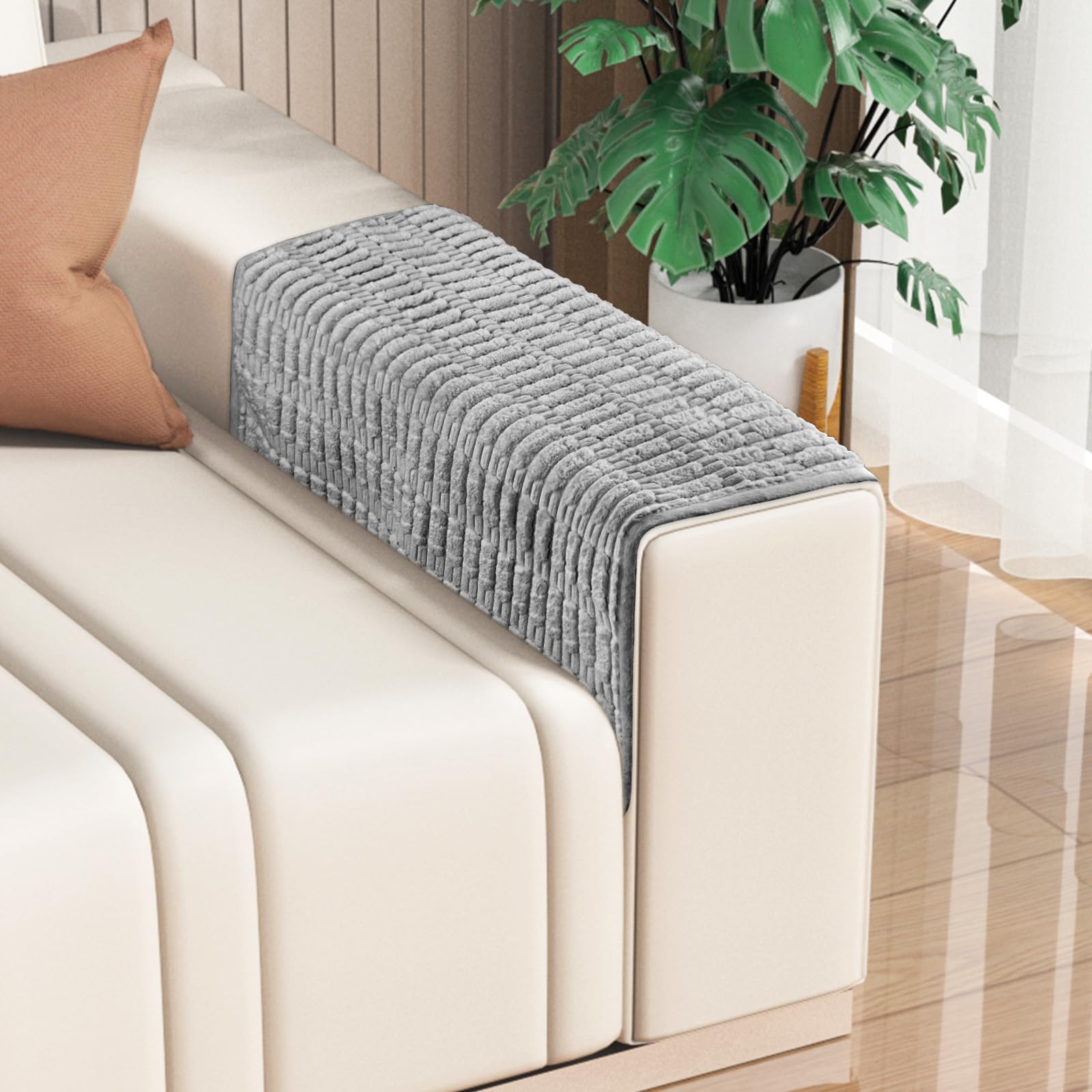 Sofa Armrest Cover, 2pcs Anti-Slip Couch Arm Protectors, Embossed Chenille Fabric Stretch Couch Arm Cover, Washable Pet Dog Couch Covers for Office, Leather Sofa, Recliner,Chairs(Dark Gray, 46x66cm) — image 1