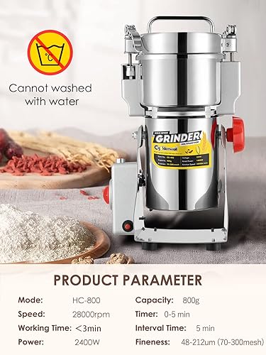 Miniatura 7 de CGOLDENWALL Molinillo eléctrico de grano de 28.22 oz, molino de seguridad mejorado de 2400 W, molinillo de hierbas de especias de alta velocidad,