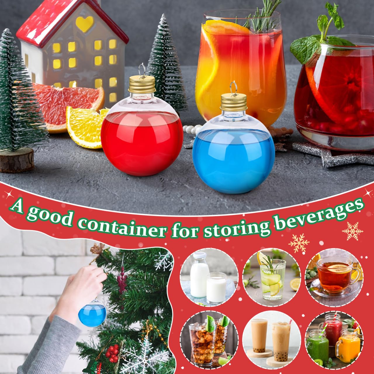 DOITOOL Palline di Natale riempibili per albero di Natale, 10 pezzi, trasparenti, a forma di bottiglia d'acqua, in plastica trasparente, decorazioni natalizie per feste di Natale, 250 ml, dorate