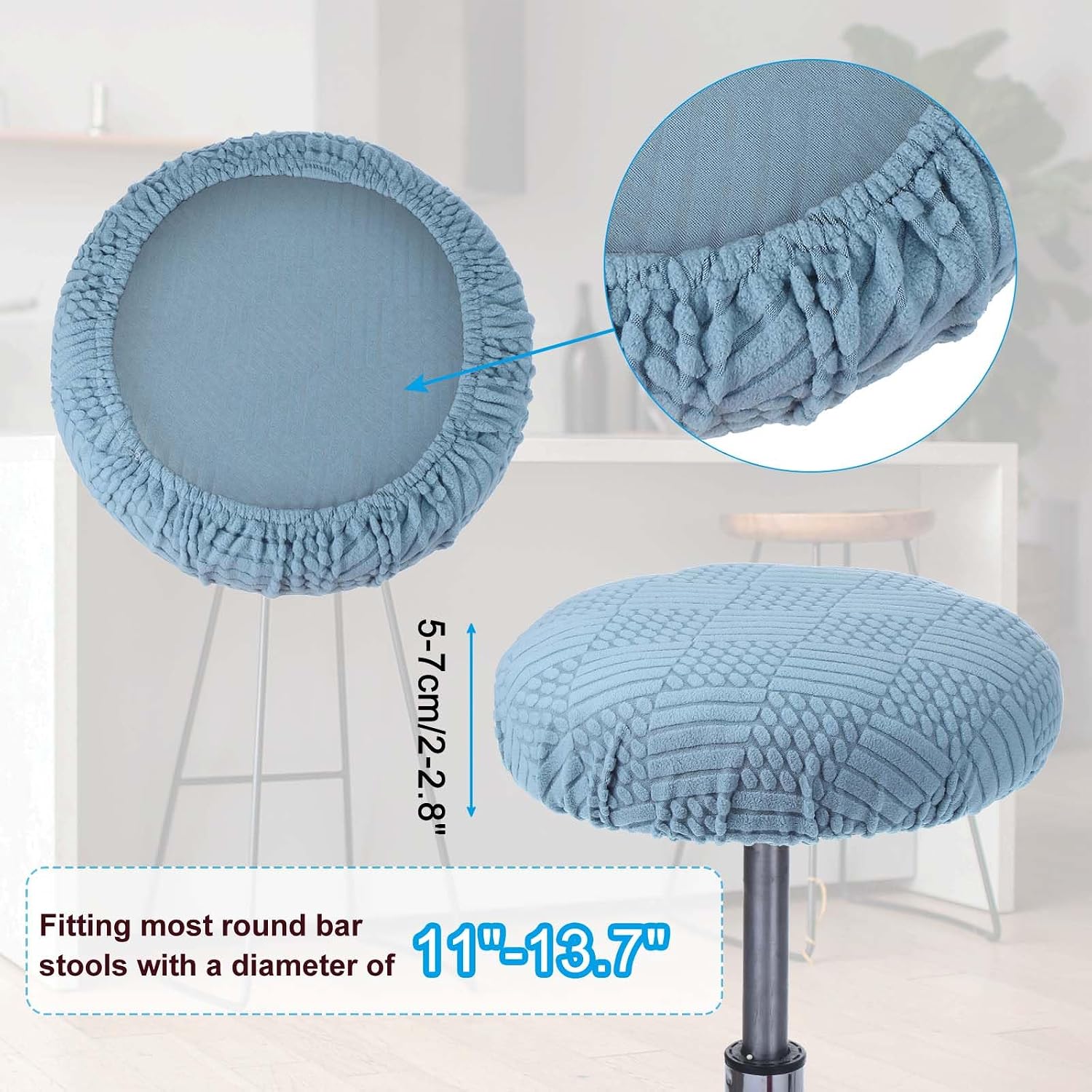 PATIKIL Stool Covers Round, 2 Pcs Elastic Bar Stool Covers Washable Stool Cushion Slipcover Stretchy Bar Chair Seat Cover for 11-14 Inch Chair, Dark Blue