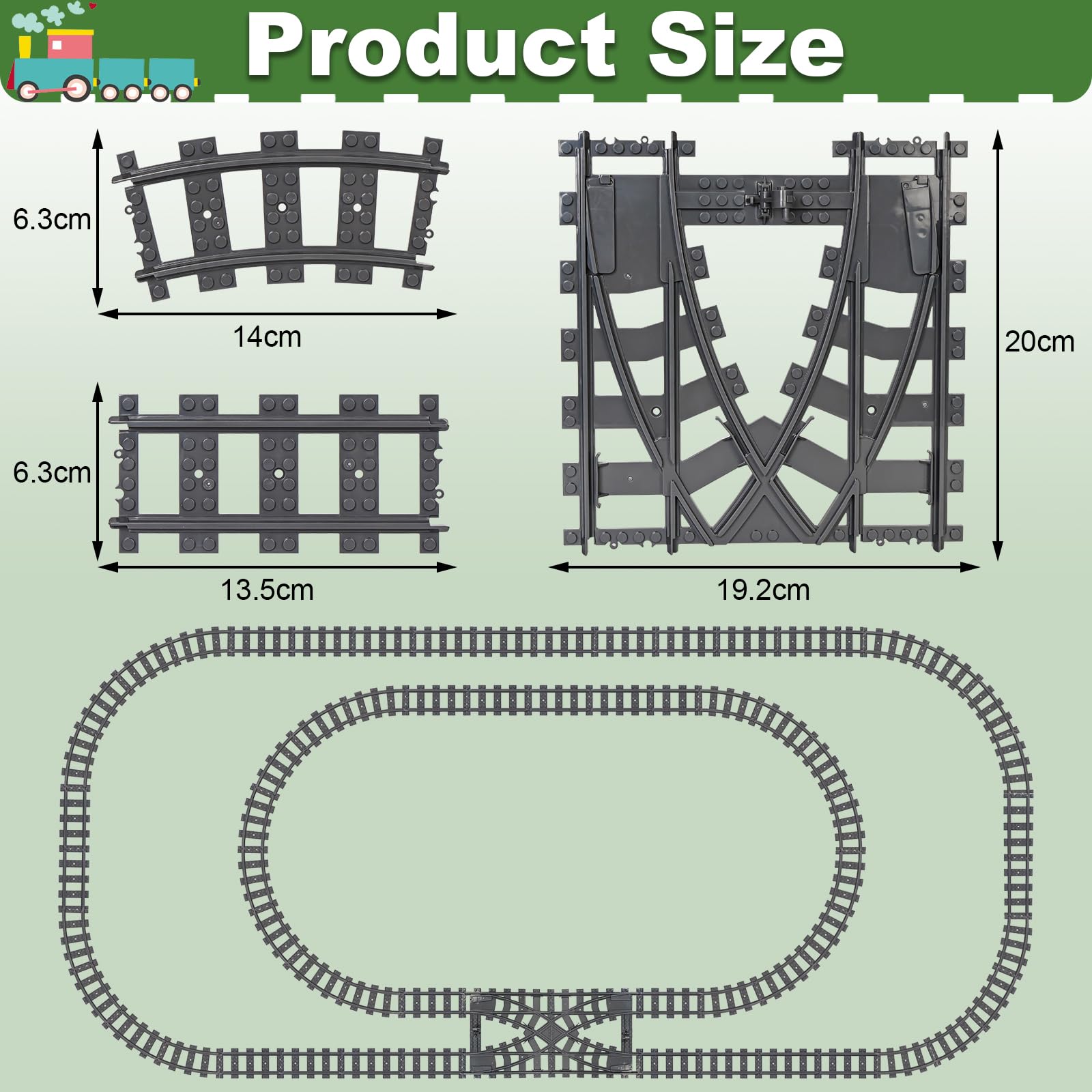 Bausteine Zug Schienen Set, 54 Stück City Zug Schienen Set, Bestehend aus Cross Track Gerade, Kurven Schienen, City Erweiterungsset Gleise Kompatibel mit dem Marktführer, für Kinder Geschenk