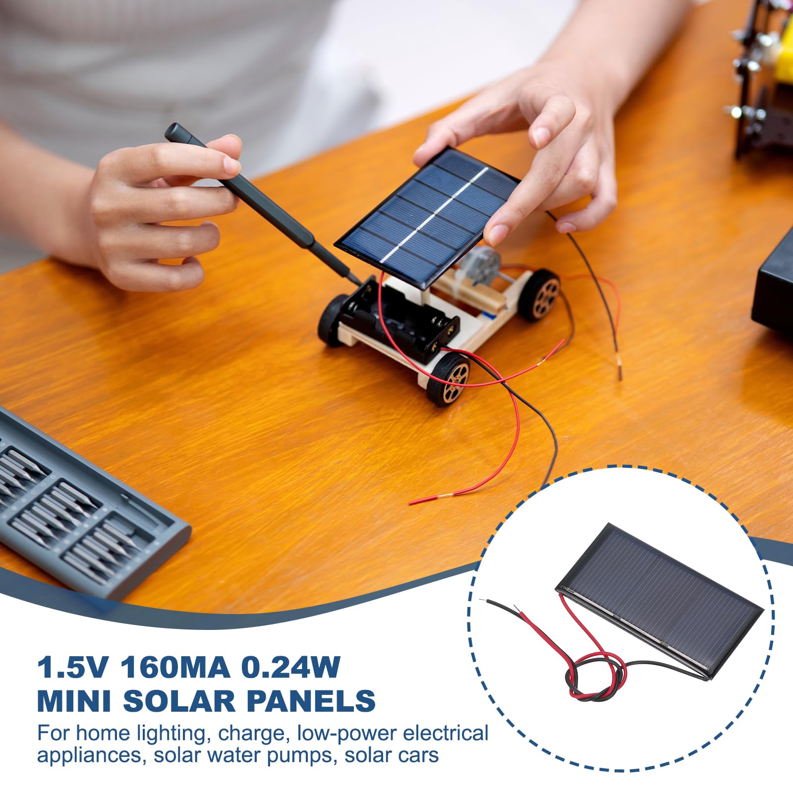 sourcing map Lot de 10 mini panneaux solaires 1,5 V 0,24 W 160 mA - Petit panneau solaire polycristallin avec 2 câbles pour jouets électriques - Chargeur - 60 mm x 30 mm