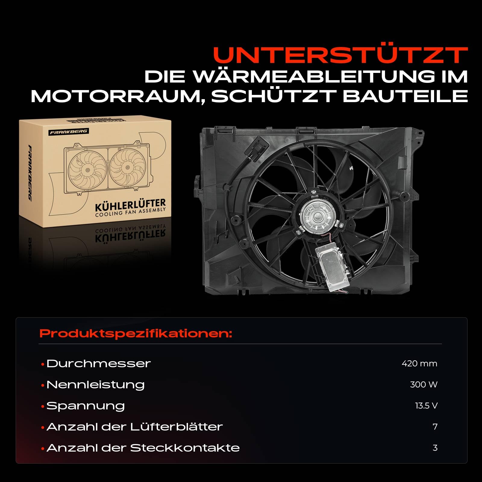 Frankberg Kühlerlüfter Lüfterrad Wasserkühler 3-Polig Kompatibel mit 1er 116i E81 E87 1.6L-2.0L 2004-2011 1er Cabriolet 120i E88 2.0L 2007-2013 Replace# 17427523258