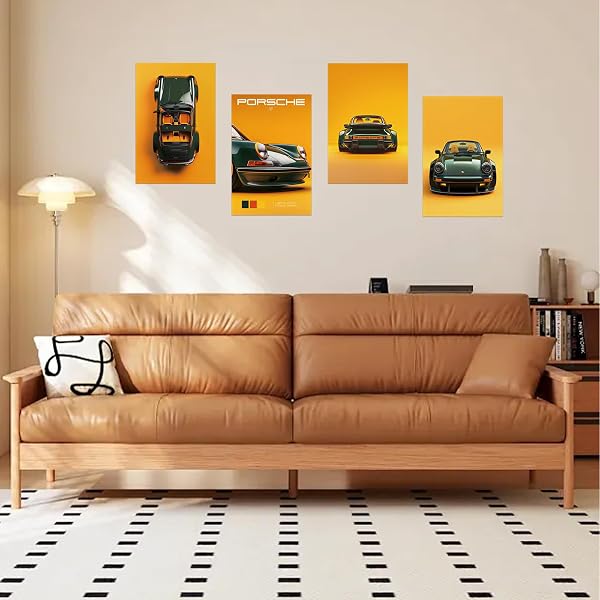Aurelx 4 Stück Auto Poster Set, Hochwertig Leinwand Wanddekoration, Bilder Schlafzimmer Jungs, 20 x 30 Cm Rennauto Wandkunst für Büro, Wohnzimmer & Wohnzimmer, Auto Geschenke für Männer Autoliebhaber - 5