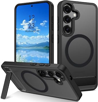 VENINGO for Galaxy S24 Case with Stand,Magnetic Translucent Matte Slim,Anti-Fingerprint Simple Men Women Hands Free Phone Case for Samsung Galaxy S24 6.2",Black
