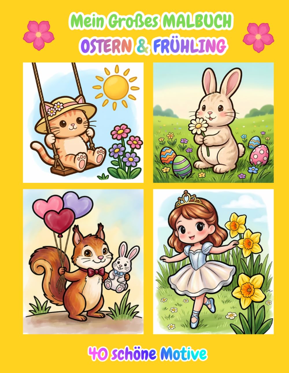 Mein Großes MALBUCH OSTERN & FRÜHLING - 40 schöne Motive: Süße Malvorlagen für Kinder mit Ostermotiven, Frühlingsblumen, vielen Tieren und zauberhaften Fabelwesen