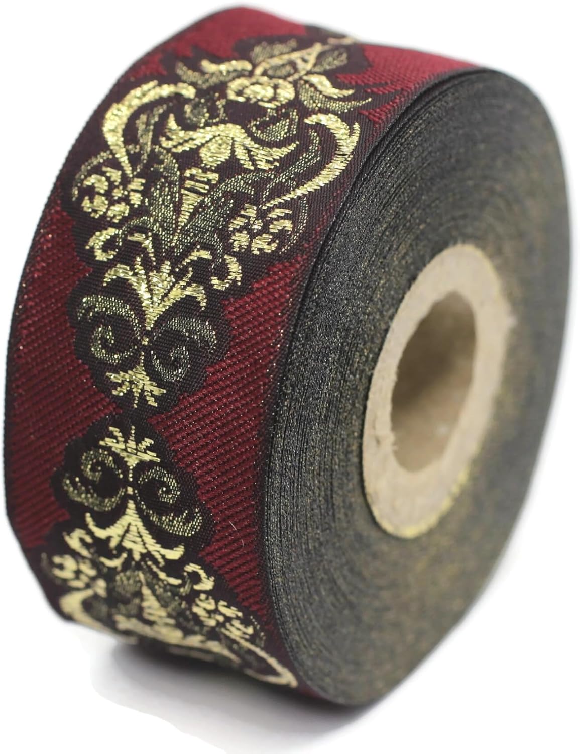 11 Yard Spool 1.37" Wide Burgundy and Metallic Gold Baroque Jacquard Ribbon Medieval Trim Woven Retro Fabric DIY Sewing Supplies Vintage Decor 35918-V4