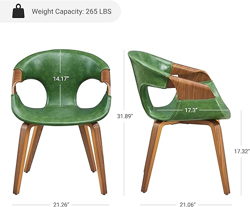 Miniatura 2 de Zouron Silla de comedor moderna de mediados de siglo, silla tapizada de piel sintética con reposabrazos, silla decorativa con patas de madera para
