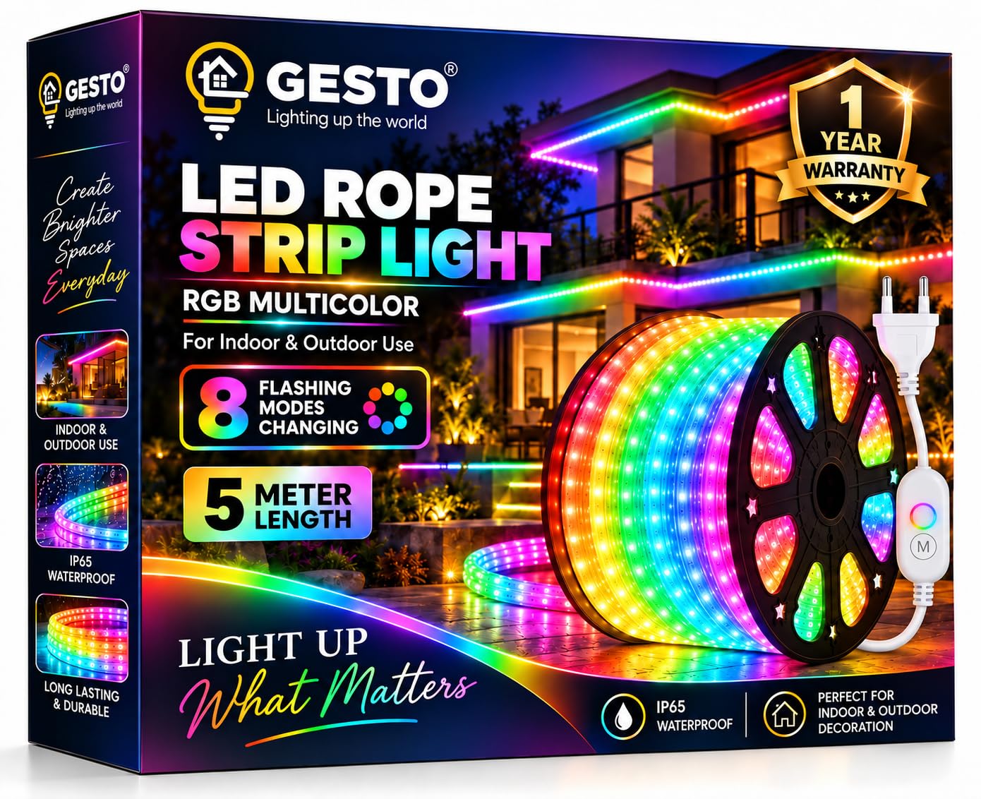 Gesto RGB LED Strip Lights - 15m Multicolor, 8 Modes -25