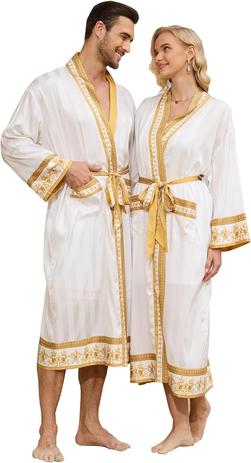 Long Bathrobe for Lovers Nightgown One Size Kimono Robe Man and Women Sleepwear