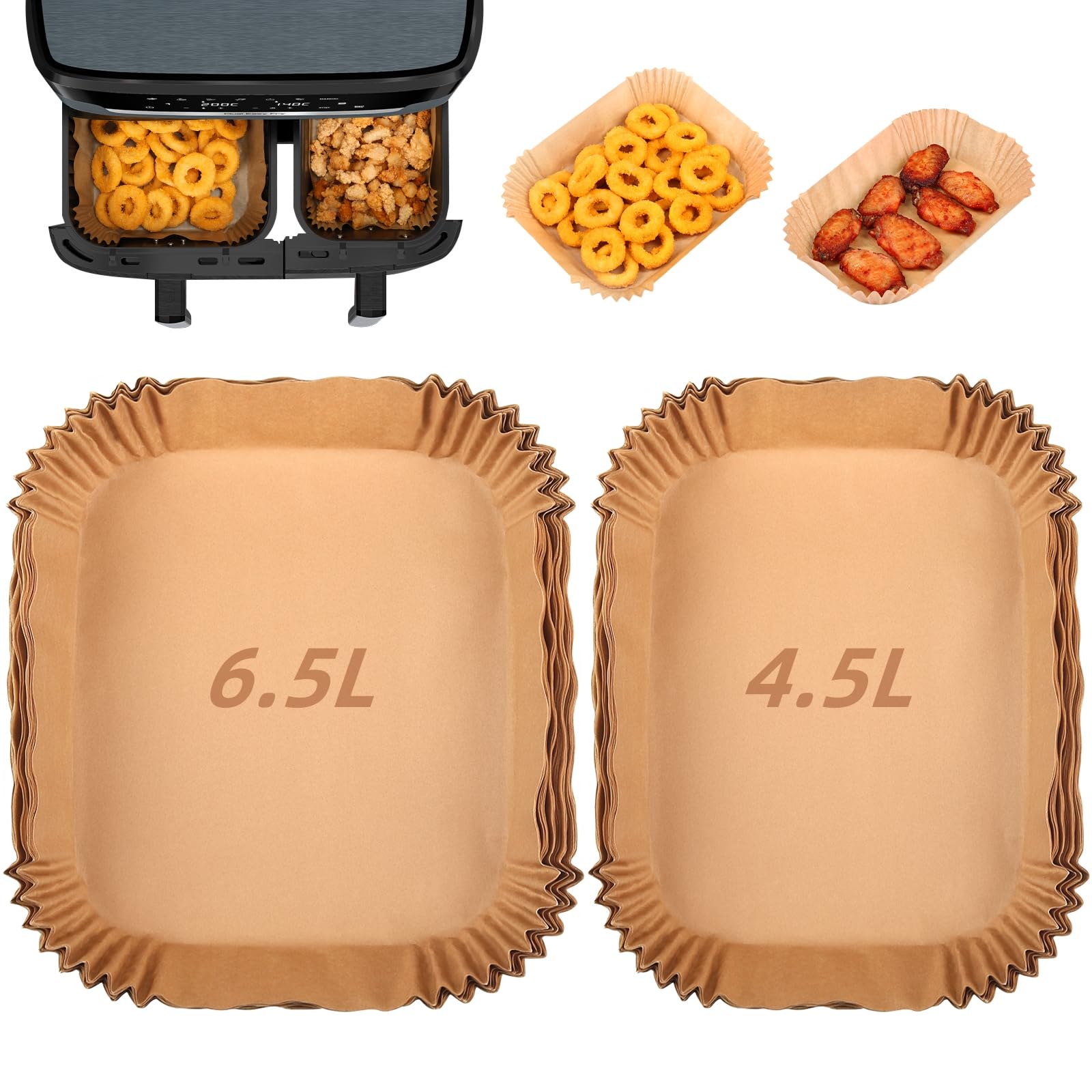 GINOYA Air Fryer Liners for Tefal XXL Dual Easy Fry 11L Air Fryer, Air Fryer Paper Accessories for Tefal 6.5L/4.5L Dual Drawer, Disposable Airfryer Parchment Paper Liners for EY942BG0(100PCS)