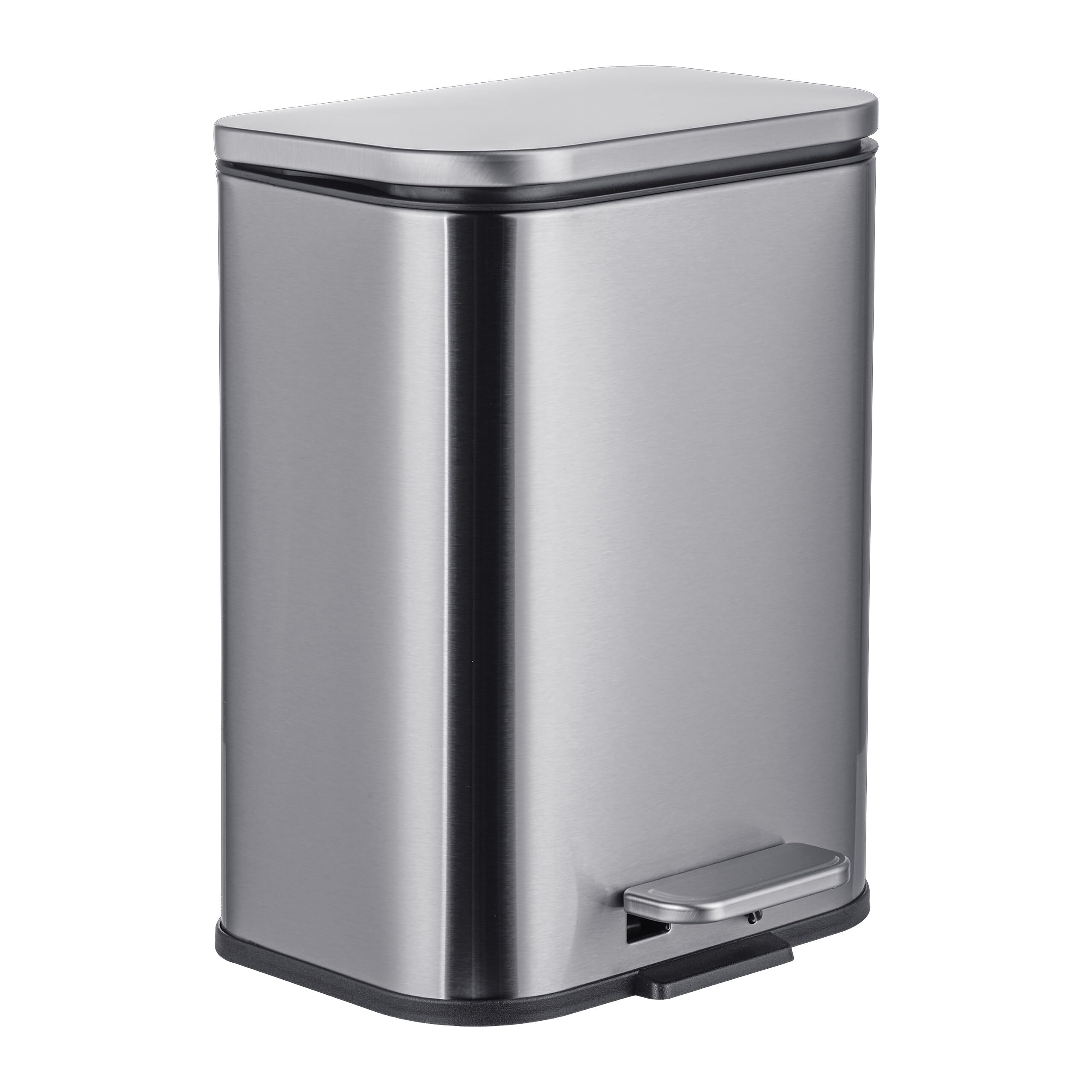 Relaxdays 5L Stainless Steel Foot Pedal Bin with Soft Close & Removable Inner Bucket, Silver (27x21x19 cm)