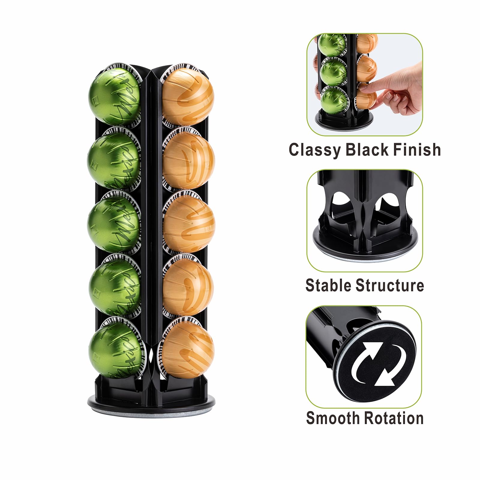 ZCDCP Nespresso - Soporte para cápsulas Vertuo, soporte de carrusel de almacenamiento con 360 grados, organizador de cápsulas de café cromado para Nespresso Vertuo, 20 cápsulas