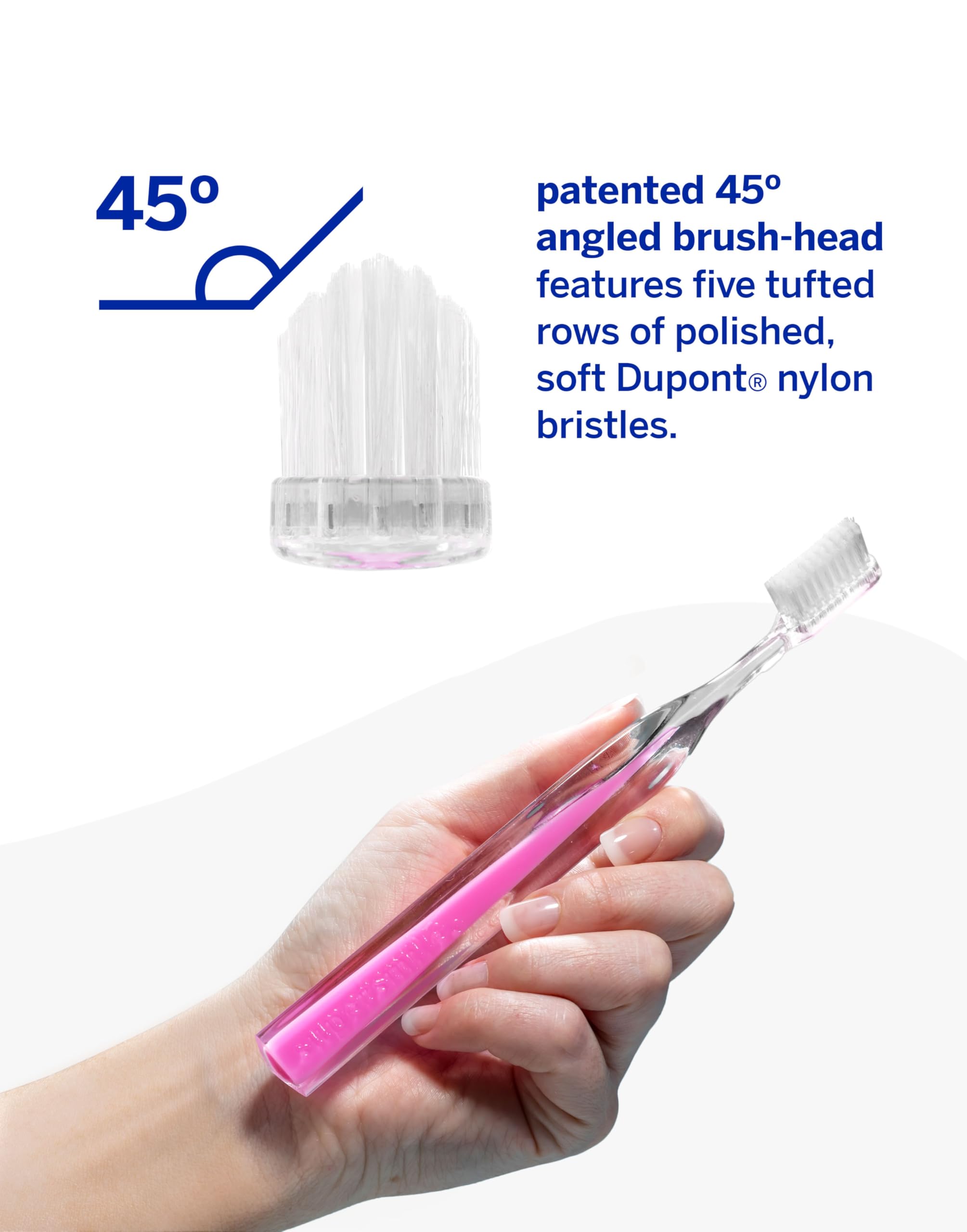 Supersmile Crystal Collection Toothbrush - Whitening Tooth Brush w/Ergonomic Handle - Patented 45° Soft Nylon Bristle Tooth Brushes for Adults & Children