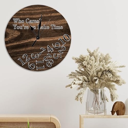 Vista 10 de Round Wall Clocks Whatever I'm Late Anyway Wood Wall Clocks Vintage Brown Wood Grain Distressed Clocks Battery Operated Rustic Shabby Wooden Clock