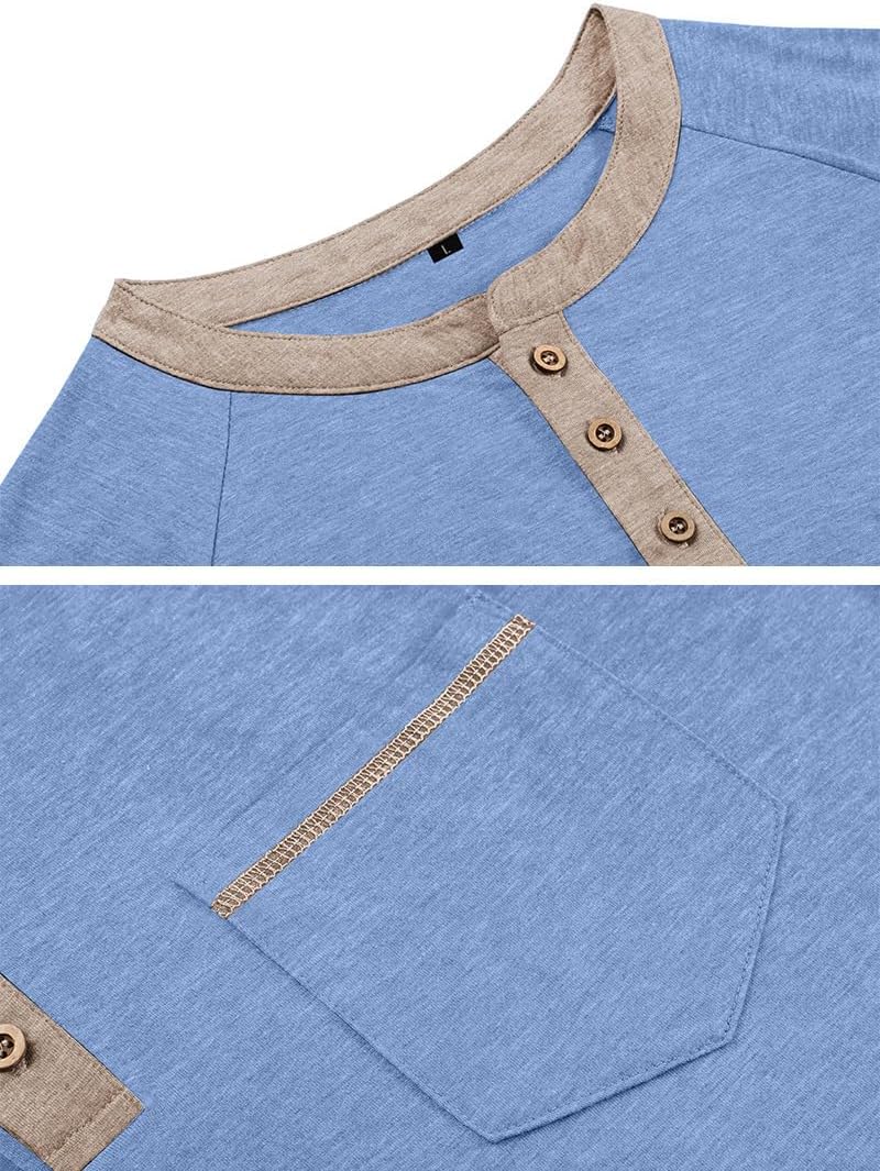 Mens Henley Shirts Long Sleeve Casual Button Basic T-Shirts Classic Vintage Tee Shirts with Pocket - Image 5