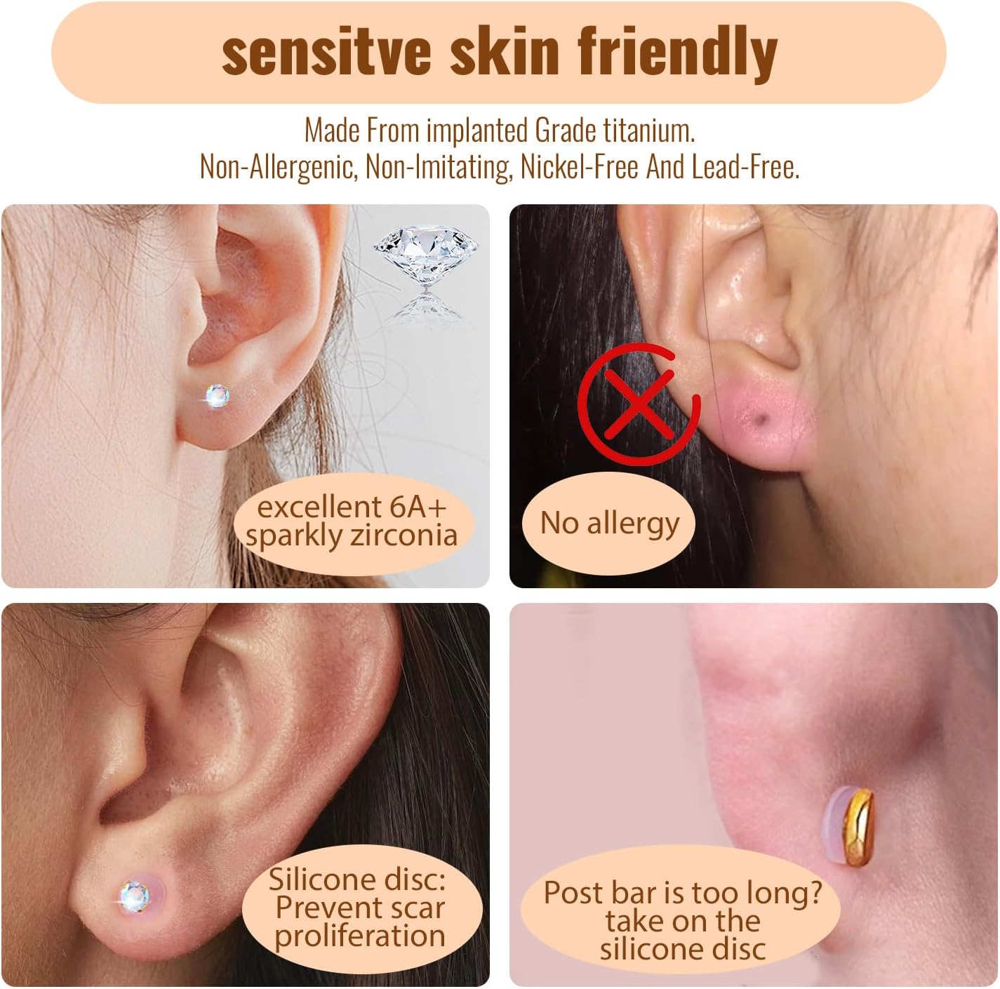 20G Flat Back Earrings Studs 18G Nose Rings 24K Gold Plating 3 Pairs Titanium Threadless 16G Cartilage Earrings for Women Men Tragus Conch Helix Medusa Lip Piercing Jewelry - Image 3