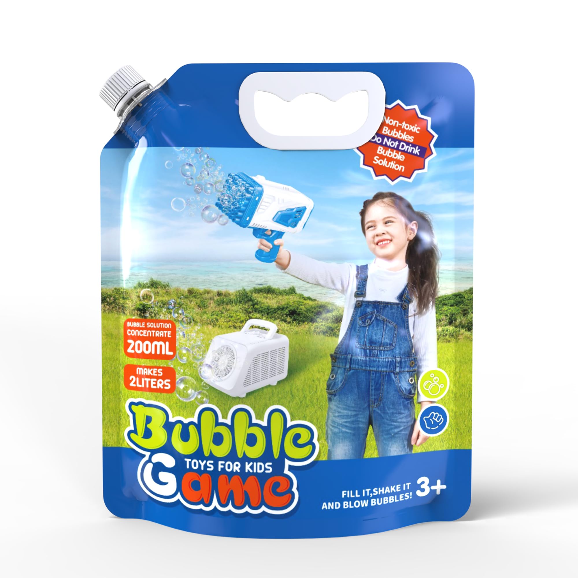Blubbel 2L Seifenblasenflüssigkeit, Seifenblasen Flüssigkeit Konzentrat für Seifenblasenpistole, Seifenblasenmaschine, Seifenblasen Pusten, Bubble Gun, Nachfüllflasche Seifenblasen Pistole, Hochzeit