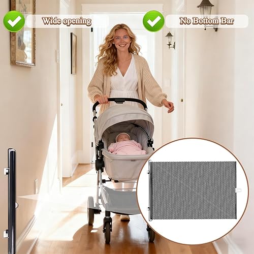 Miniatura 3 de Puertas retráctiles para mascotas, barrera retráctil extra ancha para mascotas, puerta a prueba de perros con 3 ganchos para puerta, cocina