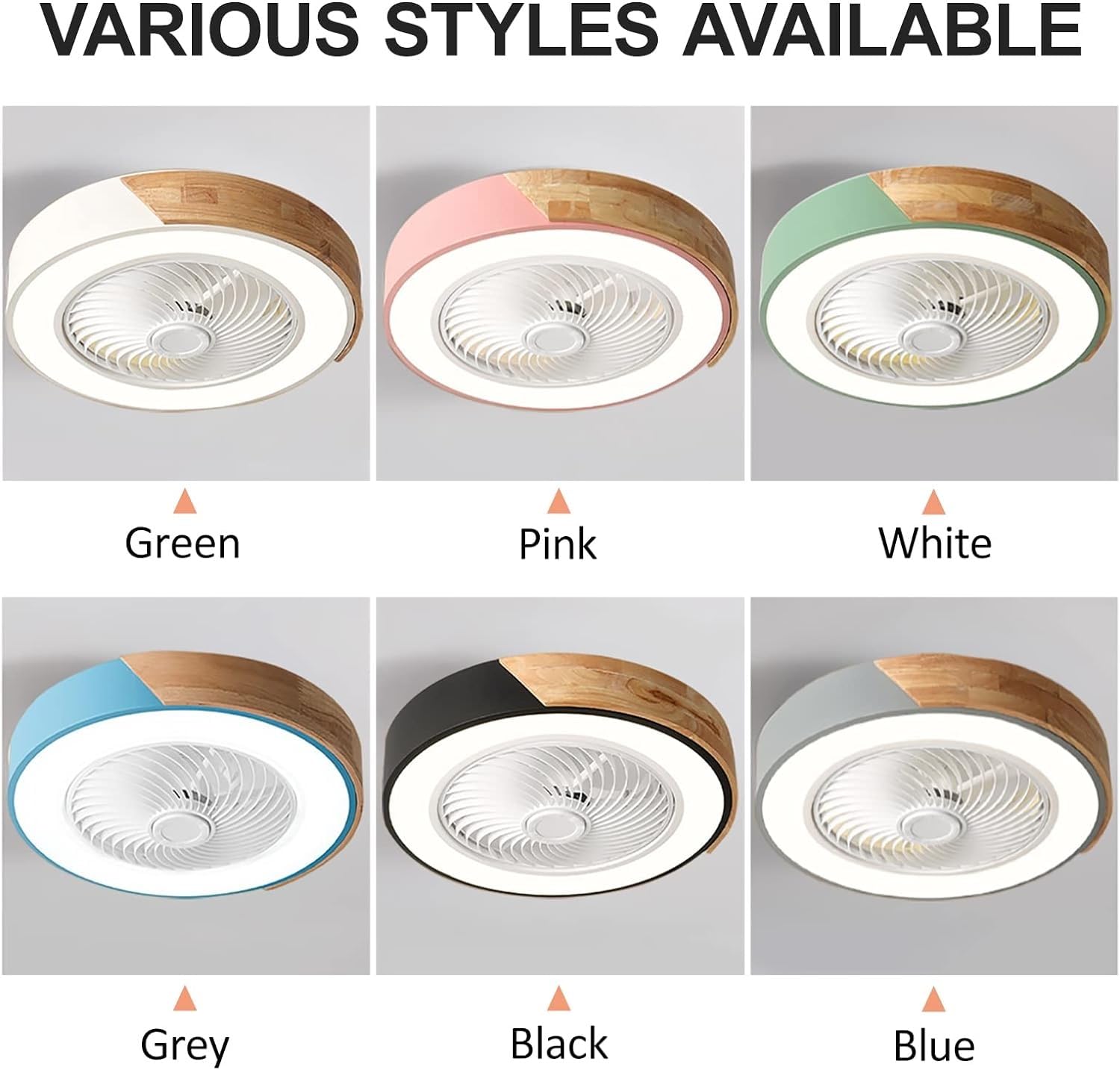 Wentylator sufitowy z diodami LED, niebieski, 36 W x 2, pilot zdalnego sterowania, ukryte łopatki, 6 prędkości, do sypialni i salonu