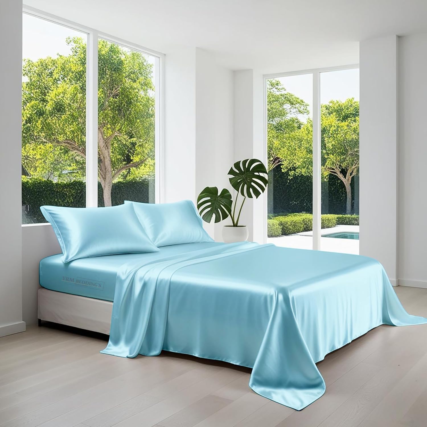 800-Series - 1PC Satin bedsheet |Aesthetic Home Decor, Gift for Couples,Wedding, Anniversary,Date Night (Pillow Cover Not Included) | Dreamy Blue-image-18