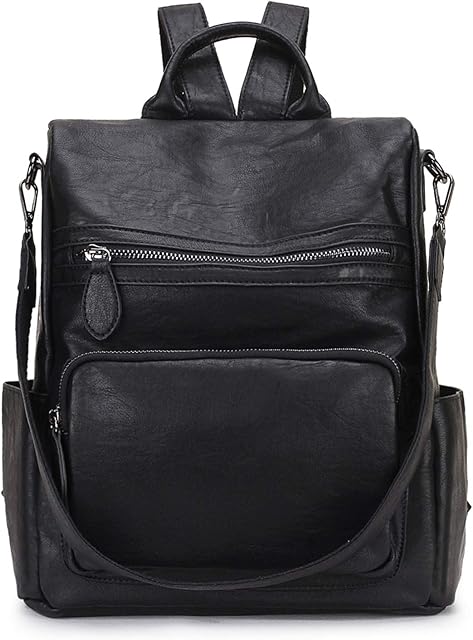 RAVUO Women Backpack Purse, Fashion PU Leather Anti-theft Ladies Backpack Convertible Rucksack School Bags Three Ways to Carry Black