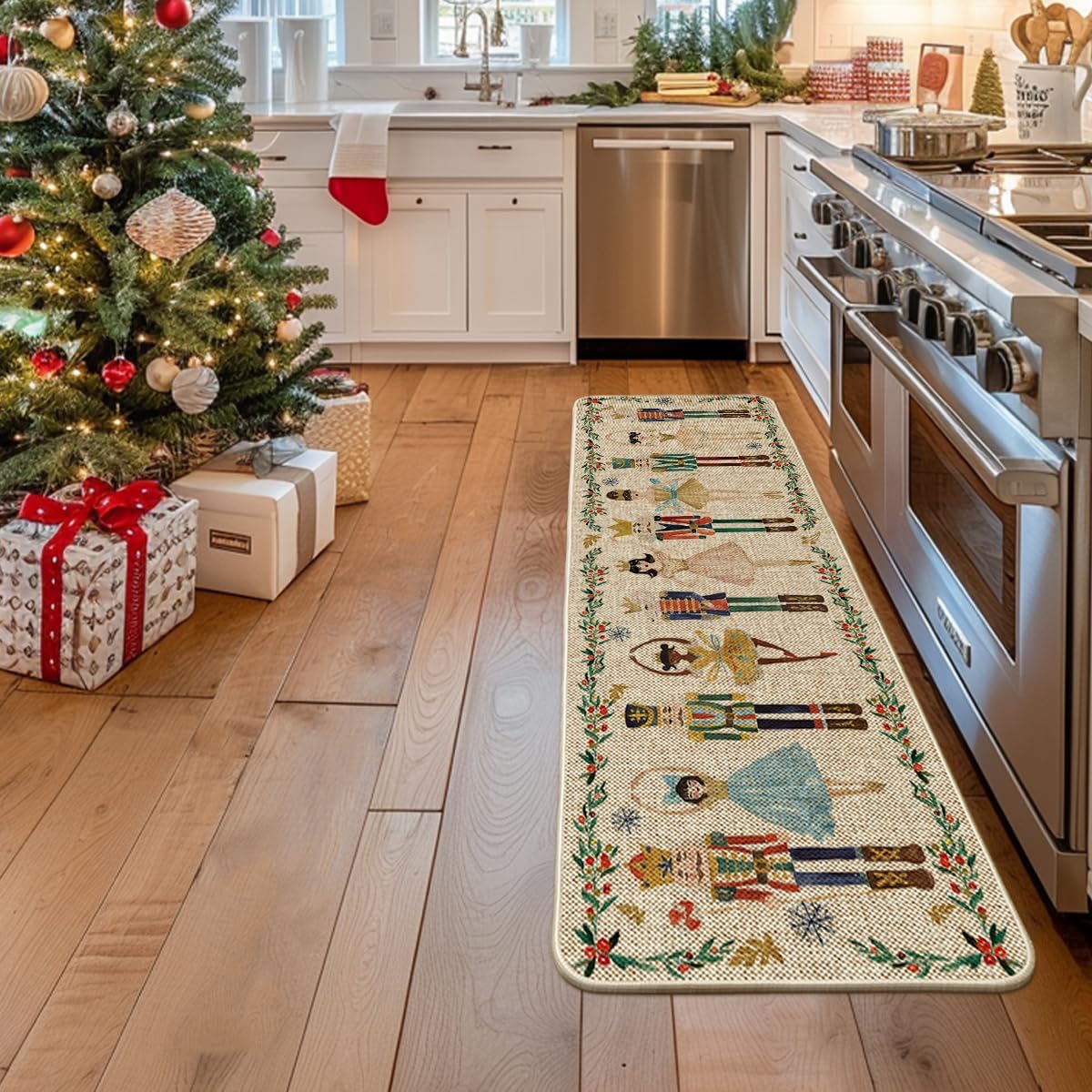 Artoid Mode Watercolor Nutcrackers Merry Christmas Welcome Decorative Doormat, Seasonal Winter Low-Profile Rug Runner Mat for Indoor Outdoor 24x72 Inch