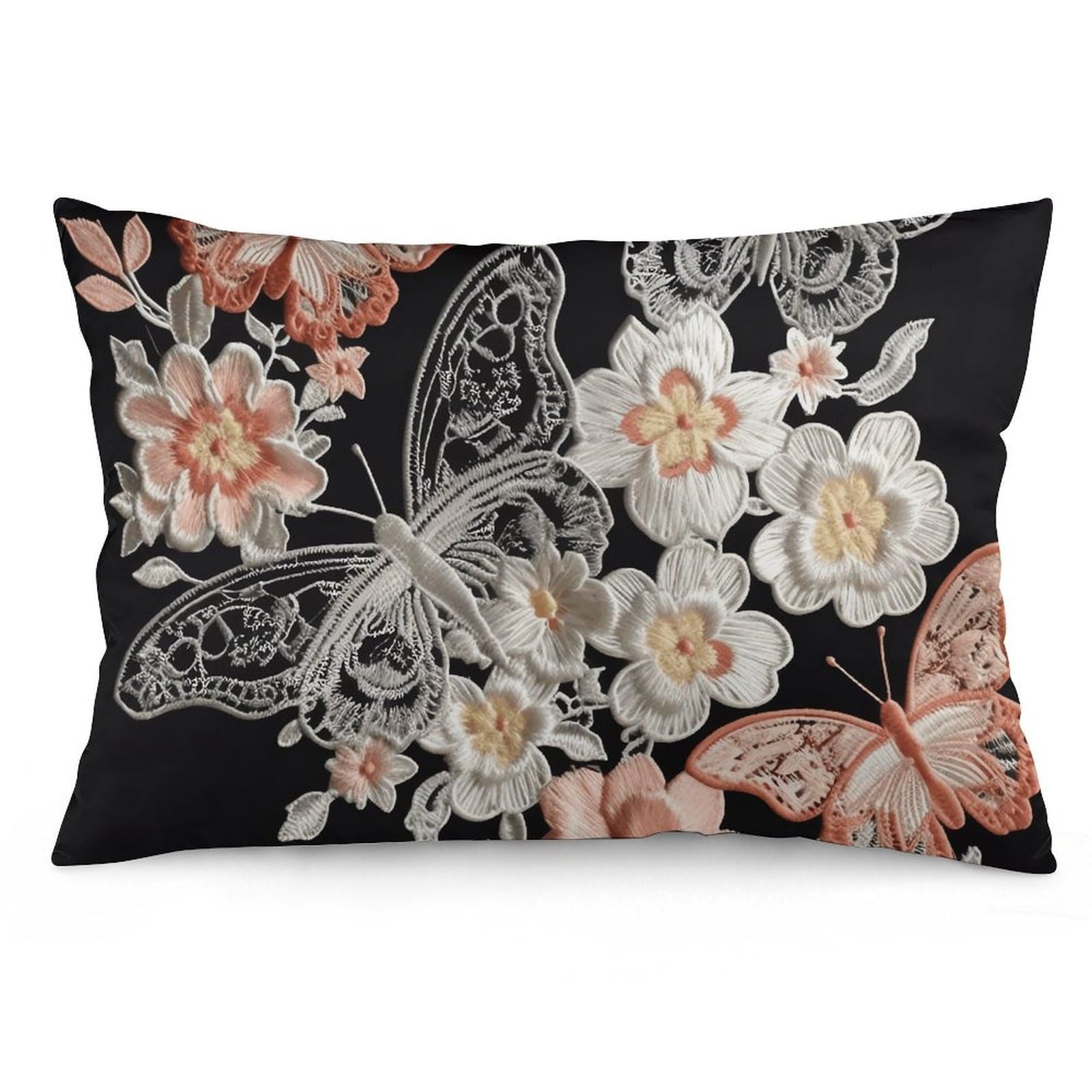 NONHAI 2 Pack Pillow Cases for Hair and Skin, Soft Breathable Pillow Case Covers with Hidden Zipper, Embroidery Floral Pillowcase 12 "x20 Pillow Covers for Sleeping Gift