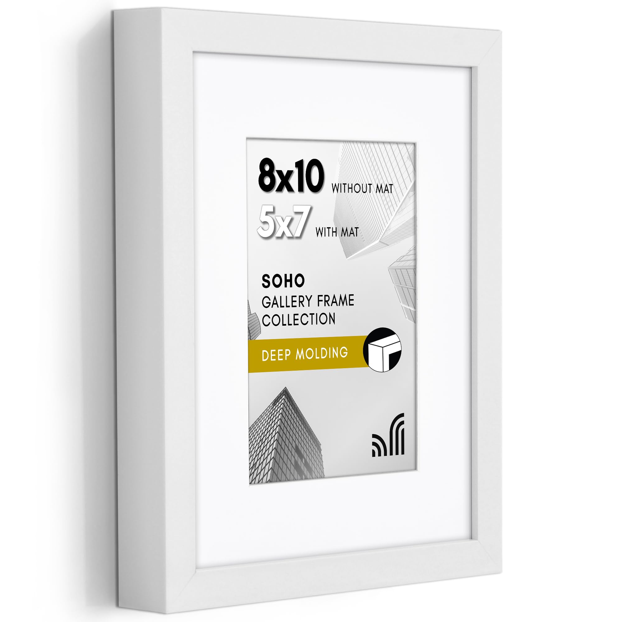 Photo 1 of Americanflat 8x10 Picture Frame with Shatter-Resistant Glass - Use as 5x7 Frame with Mat or Display 8x10 Photo Without Mat - Soho Collection - Deep Molding Picture Frames for Tabletop or Wall - White