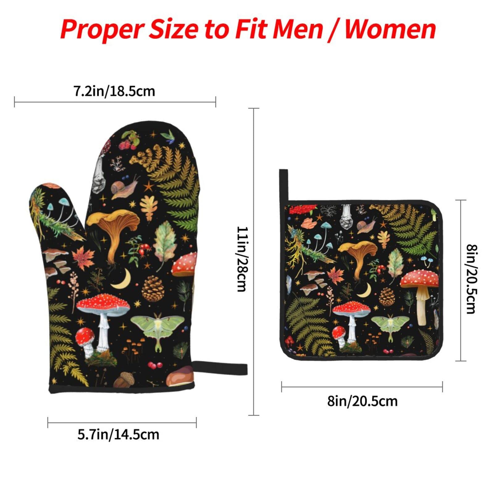 Mushroom Pattern Oven Mitts & Pot Holders Set Of 4 – Heat Resistant To 356°F, Non-Slip, Kitchen Safety - View #3