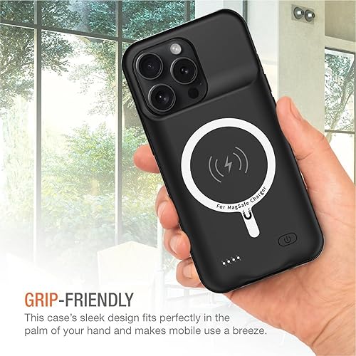 Miniatura 7 de Funda de carga inalámbrica para iPhone 15 Pro Max, 12000 mAh de alta capacidad, portátil, recargable, carga inalámbrica Qi con iPhone 15 Pro Max