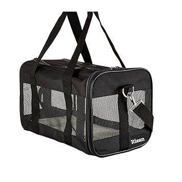 Risan Pet Transport Carrier Bag for Small Dogs Puppy Kittens Airline Travel Breathable Mesh Panels for Ventilation - 20 L x 11 W x 11 H Inches Black
