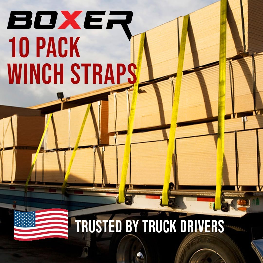 BoxerTool Truck Straps, 4" x30' Heavy Duty Tie Down w/Flat Hooks 20,000lbs Break Strength 4 Inch Cargo Control for Flatbed Truck - USA Assembled