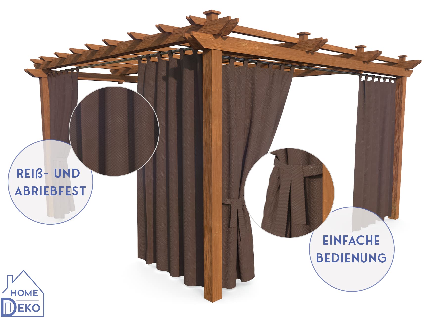 HOME DEKO Rideau de Terrasse, Imperméable, pour Jardin, Balcon, Pergola & Pavillon, Passants Auto-agrippante, Protection Contre Le Soleil, la Pluie & Le Vent, Beige, 220 x 155 cm, 4 Pièces