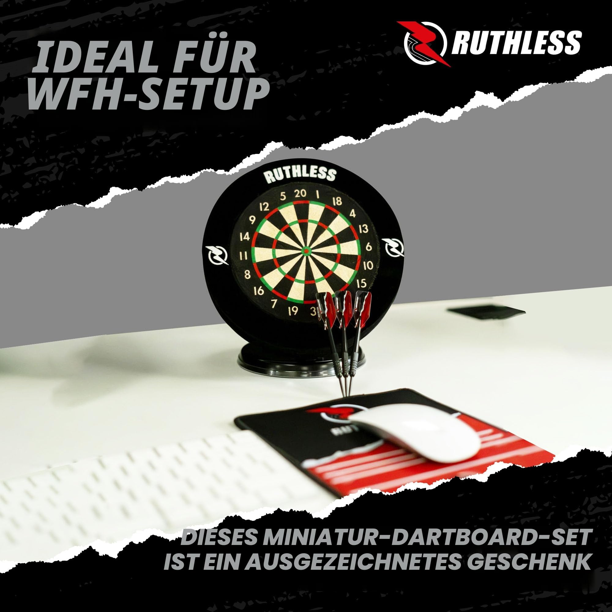 Ruthless Mini-Dartscheiben-Set | Miniatur-Dartpfeile und Dartscheiben-Set für Zuhause und Büro, inklusive Mini-Dartpfeilen mit Stahlspitze