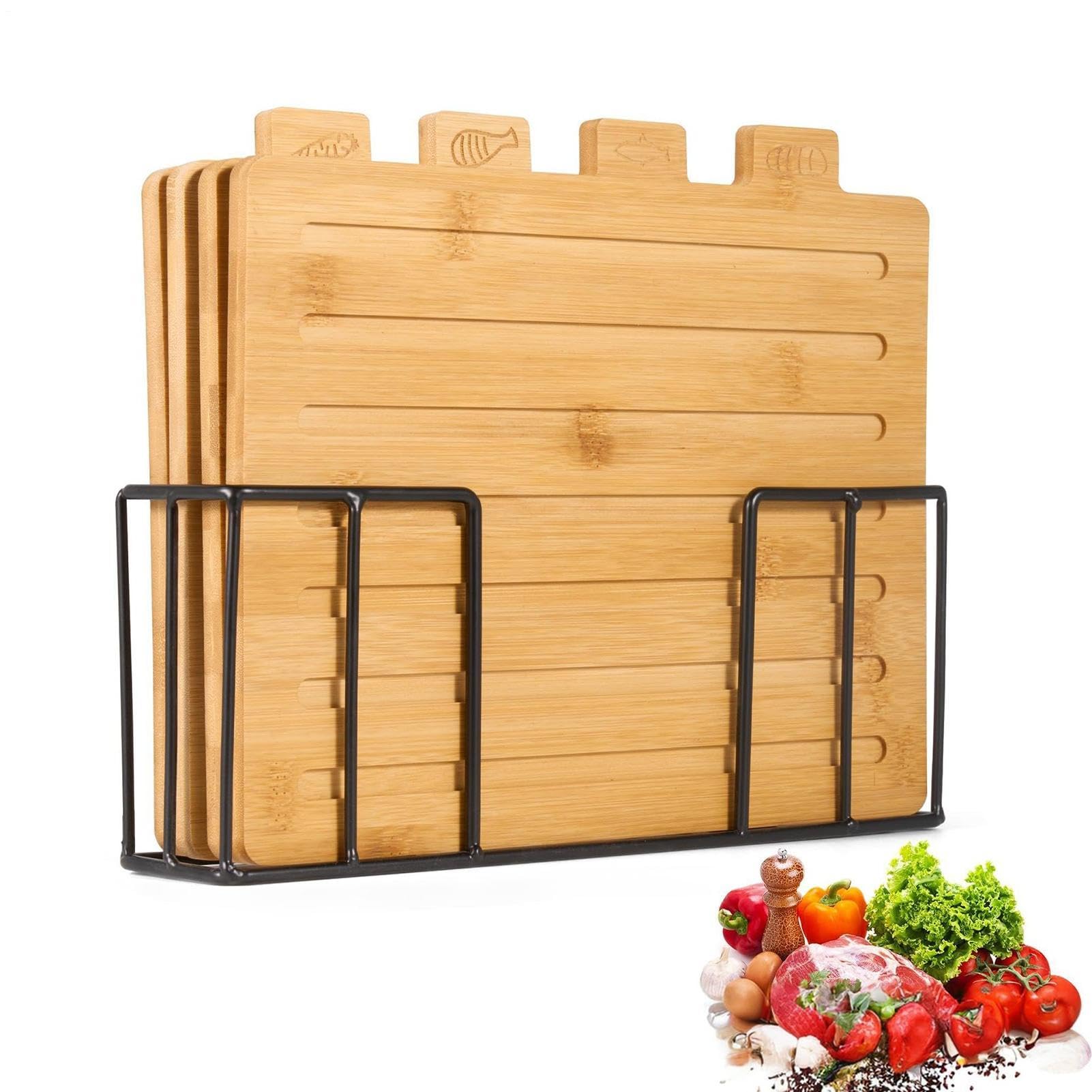 Tagliere Alimentare per Preparazione Cibo in Legno con Supporto | Set di Taglieri in Legno per Alimenti Adatto A Famiglia Uomini Cucina Casa Dispensa Appartamento Ristorante Caffè