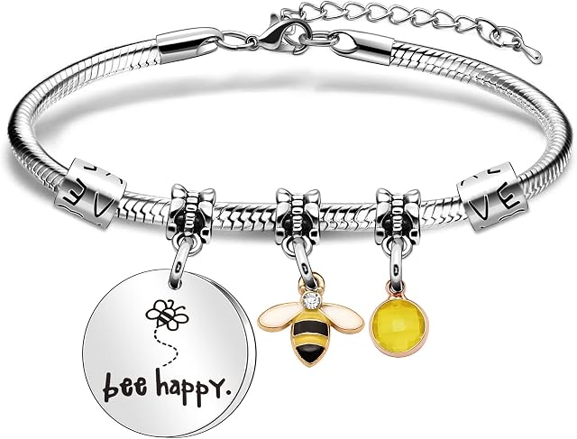 Women Girl's Bracelet Gifts," Bee Happy" Lovely Bracelet Jewellery for Family and Friends On Birthday Anniversary Thanksgiving Christmas