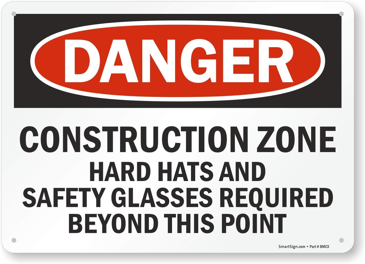 SmartSign Plastic OSHA Safety Sign, Legend "Danger: Construction Zone", 10" high x 14" wide, Black/Red on White
