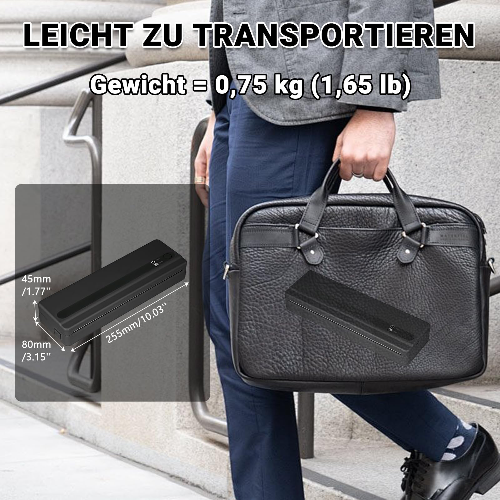 Tragbare Thermodrucker A4, Bluetooth Mobiler Drucker für Hause, Foto, Wireless Thermal Printer Kleine Kabelloser Drucker Kompatibel mit iOS, Android Smartphone, Tablet & Laptop