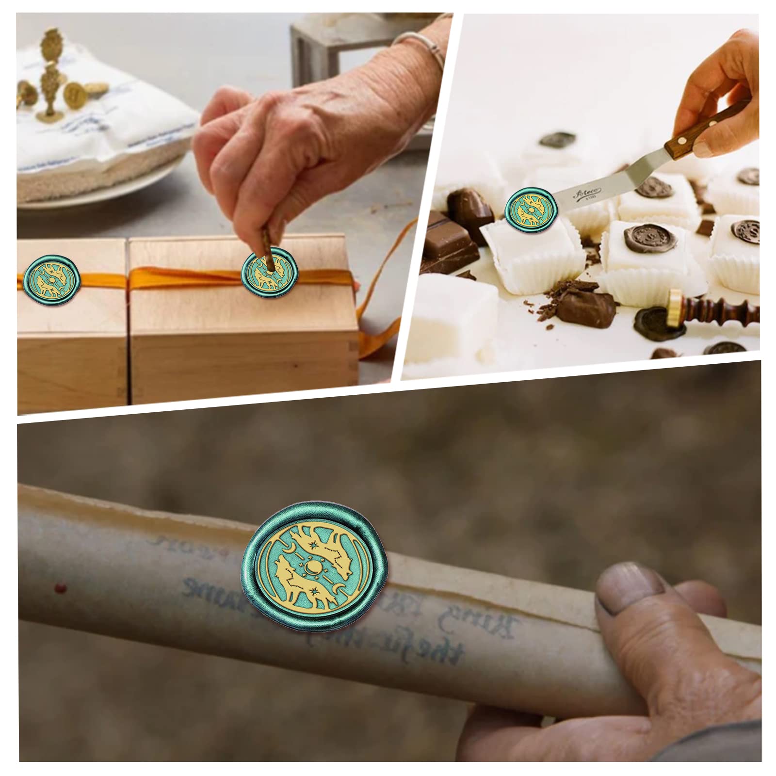 SUPERDANT Sigillo di Cera da 25 mm Timbro A Testa di Lupo Modello di Sigillo di Cera Timbri A Testa Rimovibile Sigillo di Ottone Vintage per Inviti di Nozze Buste Pacchetti di